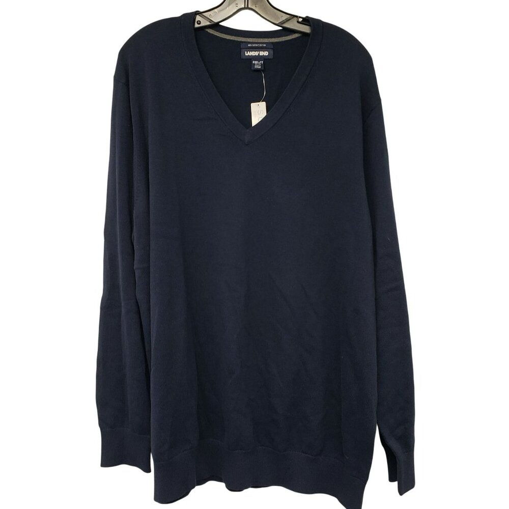 NEW Lands End Navy Blue 100% Supima Cotton Mens V Neck Sweater 2XL Classic
